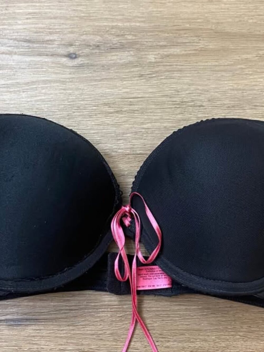 Pretty Little Things Black Bra 36B | Pink Bow & Rhinestone Heart | Coquette